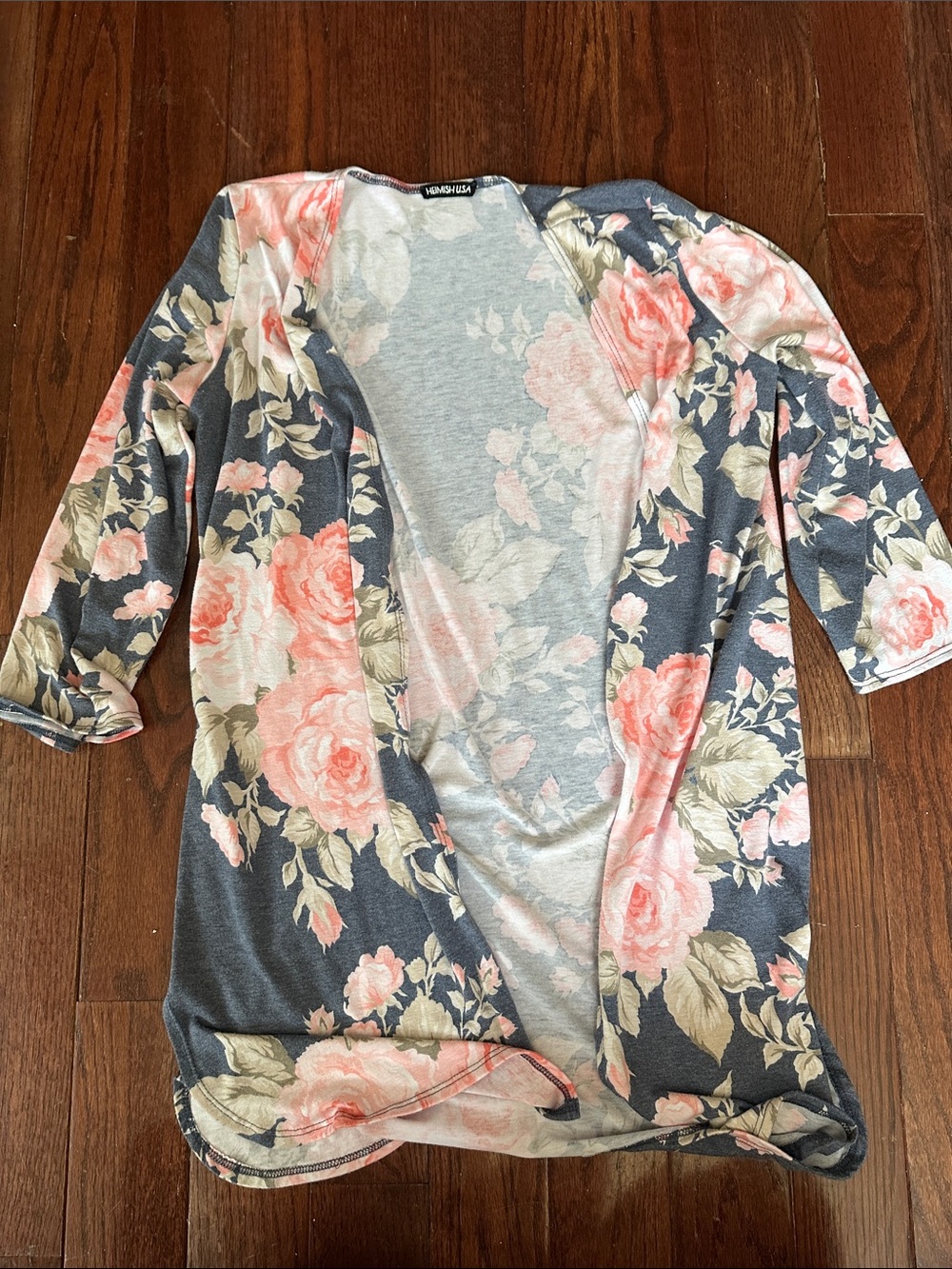 HEIMISH USA Coral Pink Rose Floral Open Cardigan